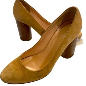 J. Crew Tan suede pump with stacked heel, 7, leather, classic